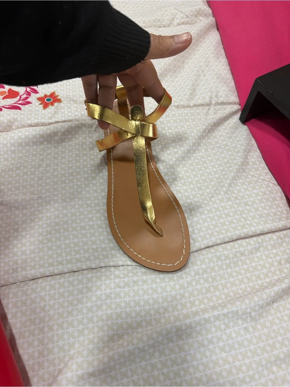 ZARA Metallic Gold Leather T-Strap Sandals
